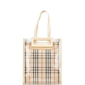 Burberry Nova Check Tote Bag Shoulder Beige Tan Vinyl Leather Canvas